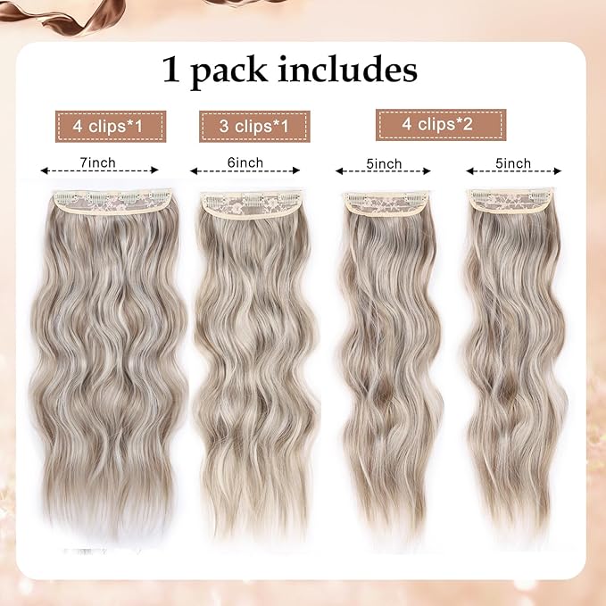 Clip in Hair Extensions for Women Dark Blonde Hair Extensions Synthetic Clip in Long wavy clip in hair extensions 20 inch Double Weft Hairpieces Full Head For Women (20INCH, P88/86)