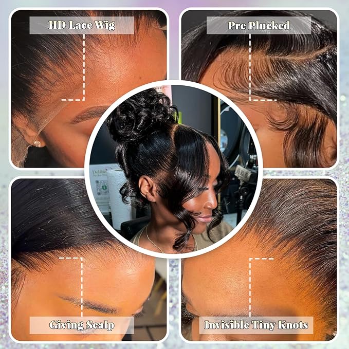 NESMON 13x6 Ultra-fitted HD Lace Front Wig Body Wave Human Hair Wigs Pre Plucked Bleached Knots 200% Desnity 0.10mm Ultra-thin Invisible Lace Frontal Wigs For Women Human Hair 32 inch