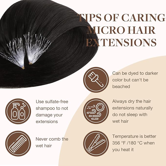 GOO GOO Micro Link Tip Hair Extensions, Real Human Hair, 16inch 50g 50S, Cold Fusion, Invisible Remy, 1B Natural Black