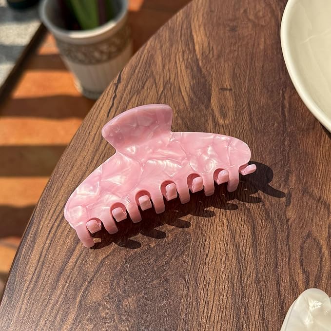 Premium Durable Acetate Hair Clips for Women Girls 3 .94" Water Wave Hair Claw for Thick or Thin Hair, Large Cute Styling Accessories (Pink)