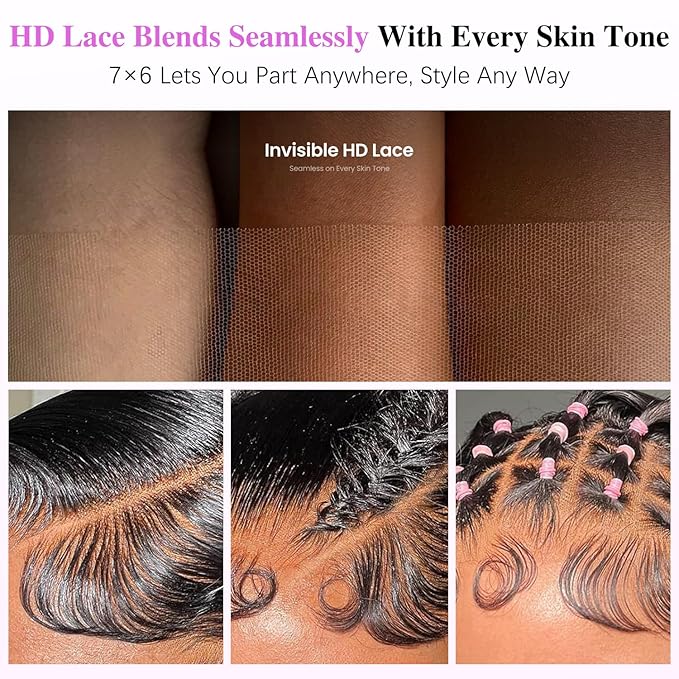 7x6 Burmese Curly Glueless Wigs Human Hair Pre Plucked Pre Cut 250% Density Drawstring Wig for Black Women 7x6 HD Lace Front Wigs Human Hair Glueless Wear and Go Nautural Color 28 Inch