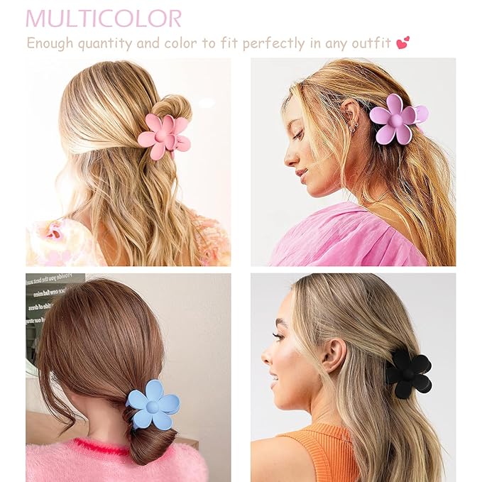 Large Hair Claw Clips 12 Pack, Flower Hair Clips for Thin Hair, Big Square Matte Strong hold for Thick Hair, 3 Styles Hair Clips for Women Thick Hair
