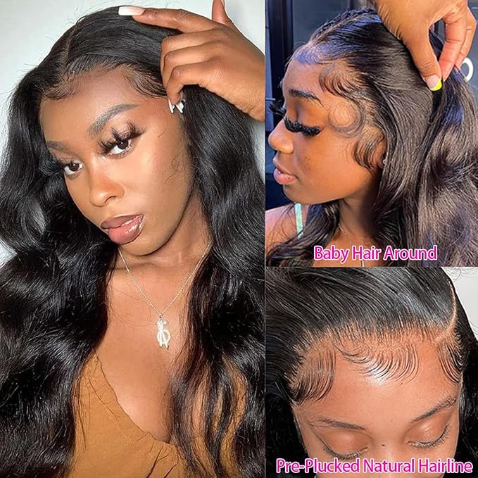 20 Inch 13x6 Body Wave Lace Front Wigs Human Hair Pre Plucked 180% Density HD Transparent Lace Frontal wig For Women Body Wave Wigs With Baby Hair