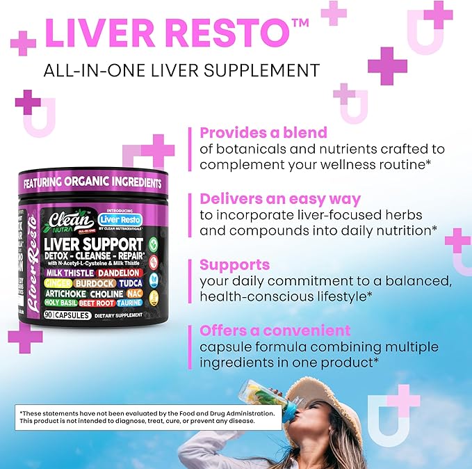 Clean Nutraceuticals Liver Cleanse Detox & Repair | Milk Thistle Supplement + NAC, TUDCA, Dandelion Root, Artichoke, Choline, Ginger, Beet Root, Burdock, Taurine, Liver Support 90 Capsules
