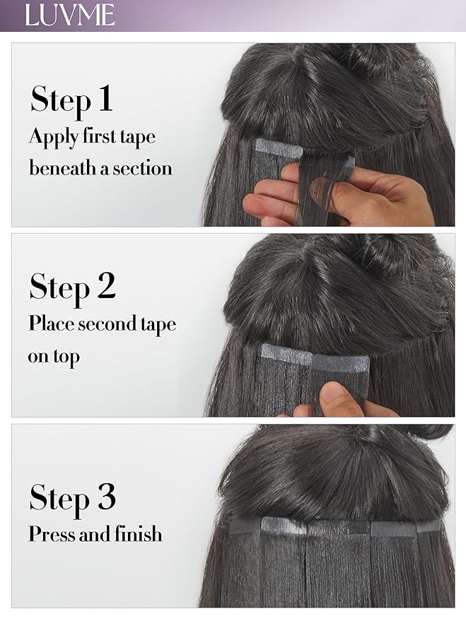 LUVME Tape in Hair Extensions Human Hair 22 Inch 110g 40pcs Silky Straight Natural Black Invisible Double Sided Tape Extensions