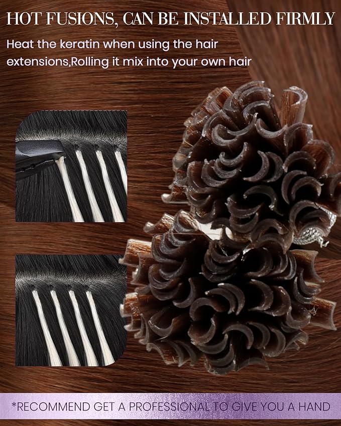LaaVoo U Tip Hair Extensions Human Hair Auburn Utip Hair Extensions Human Hair Hot Fusion Auburn 50g/50s 24 Inch