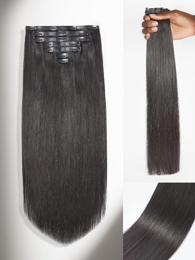 LUVME Clip in Hair Extensions Natural Black Human Hair Extensions Clip ins Silky Straight Hair Extension Real Human 7pcs 135g 28inch