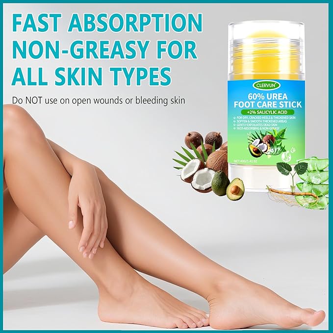 60% Urea Cream Stick with 2% Salicylic Acid, Anti-Cracking Foot & Hand Cream Moisturizer for Dry Cracked Heel Feet, Knee, Elbow, Foot Balm Stick for Callus Remover & Dead Skin Softener (1)