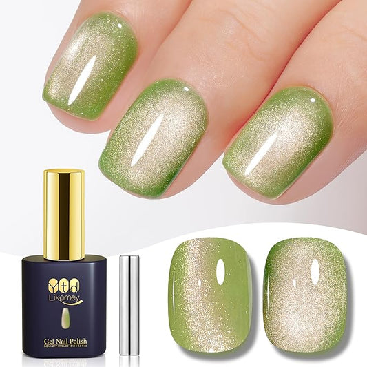 YTD Likomey Cat Eye Gel Nail Polish,Crystal 15ml Guava Green Pink Magnetic Shimmer Shimmer Glitter Jelly Shiny Salon Home Fall Winter UV Nail Varnish with Magnet Stick,HEMA Free TPO Free,MY516