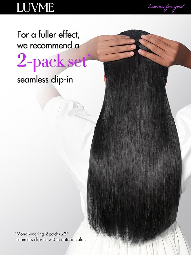 LUVME Silky Straight Seamless 2 Pack 220g 14Pcs Clip in Hair Extensions Full Max with 18inch Remy Human Hair Extensions, Natural Black 100% Real Soft