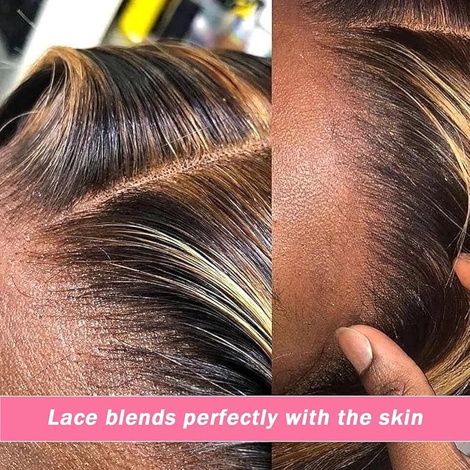 5x5 Highlight Water Wave Closure Wigs Human Hair 180% Density Curly Human Hair Wig Pre Plucked 24inch P4/27 Ombre 5x5 HD Lace Closure Wigs for Women(427curly 24inch)
