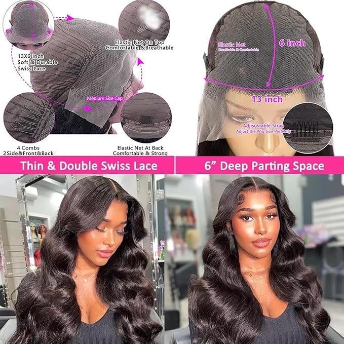 13x6 Body Wave Lace Front Wigs Human Hair Pre Plucked 180% Density HD Lace Frontal Wig Human Hair For Women Body Wave Wigs With Baby Hair 26inch