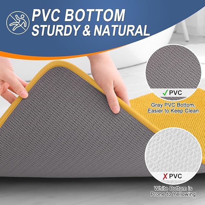 OLANLY Thick Memory Foam Bath Mat Rug 36x24, Extra Soft Absorbent Bathroom Rug, Quick Dry Bath Mats, Non-Slip, Machine Washable Carpet for Floor, Tub and Shower, Home Decor Accessories, Golden Yellow