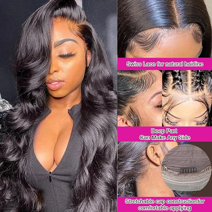 Aicrelery 32 Inch 13x6 Lace Front Wigs Human Hair 13x6 Body Wave HD Frontal Wig 180 Density Unprocessed Brazilian Virgin Human Hair for Women Pre Plucked Natural Color