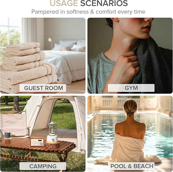 Comfort Spaces Extra Large Bath Towel Set of 4 Piece 30x60 Bath Sheet Set Shower Towel Beach Towel 100% Cotton Bathroom Towel Set Quick Dry Oversized Highly Absorbent Soft 400GSM Beige Tan Dual Layer