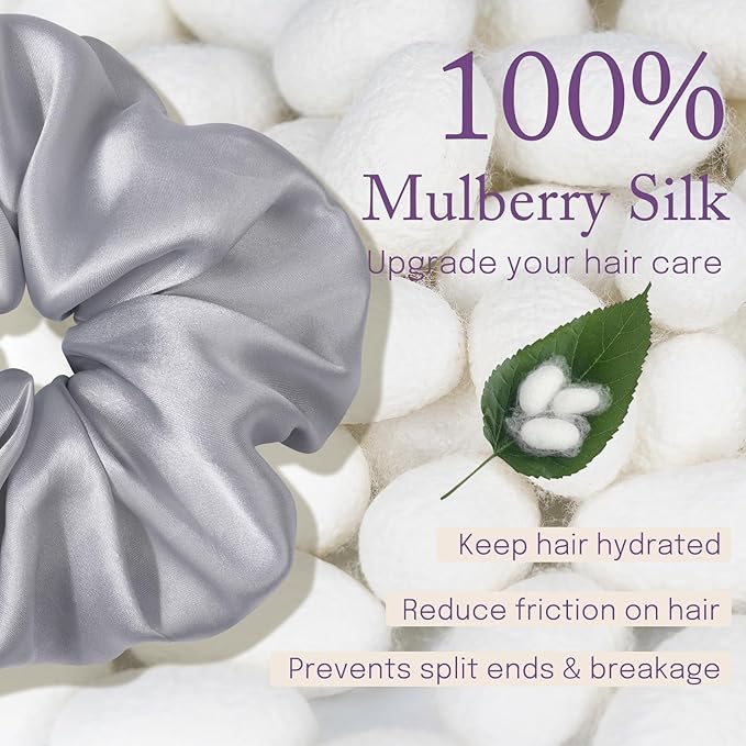 OLESILK Silk Scrunchies Oversized 100% Mulberry: Large for Long Thick Hair, Soft and Smooth for No Damage Hair Care Sleeping, Vintage Fashion