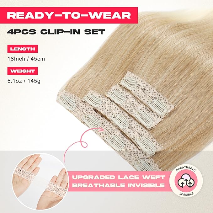 Hair Extensions, 4PCS 18" Clip in Hair Extensions Layered Cut Natural Lightweight Hairpieces with Thinner Softer Invisible Weft for Women - Dark Blonde with Light Ends