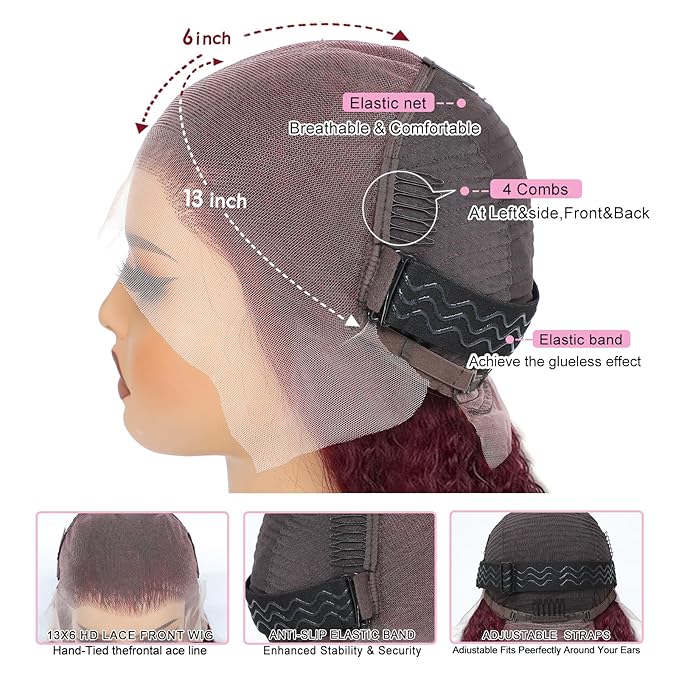 22 Inch 13x6 99j Burgundy Lace Front Wigs Human Hair Wigs For Women 180% Density 99J HD Deep Wave Lace Frontal Wigs Curly Wine Burgundy Wig Pre Plucked With Baby Hair