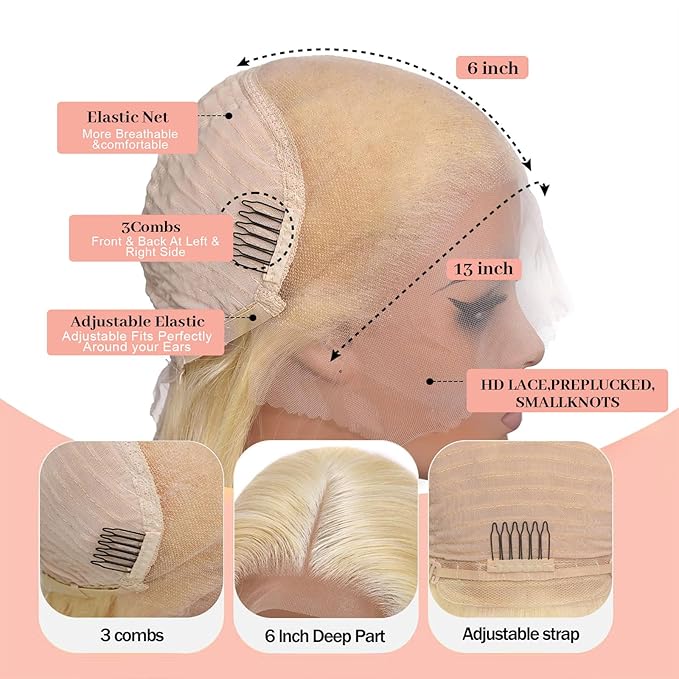 34 Inch Blonde Wig Human Hair 210 Density 613 13x6 Lace Front Wig Human Hair Blonde Body Wave HD Lace Front Wigs Human Hair Pre Plucked Frontal Wigs Human Hair 13x6 Glueless Wigs for Women