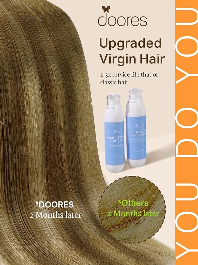DOORES Medium Brown Highlighted Dirty Blonde 26 Inch 10pcs 30g Human Hair Extensions - Invisible Tape In