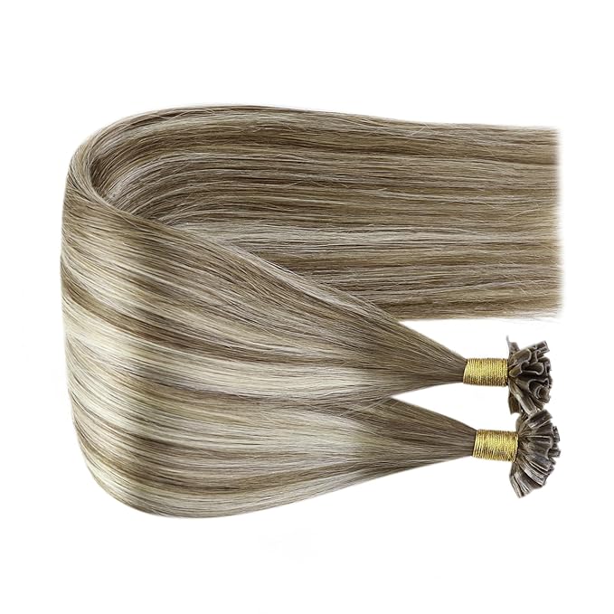 Fshine Blonde Fusion Hair Extension Human Hair 22 Inch U Tip Human Hair Extension Chestnut Brown to Platinum Blonde Hair Extensions Keratin Bond Hair Extensions 1g/Strand 50g/Pack