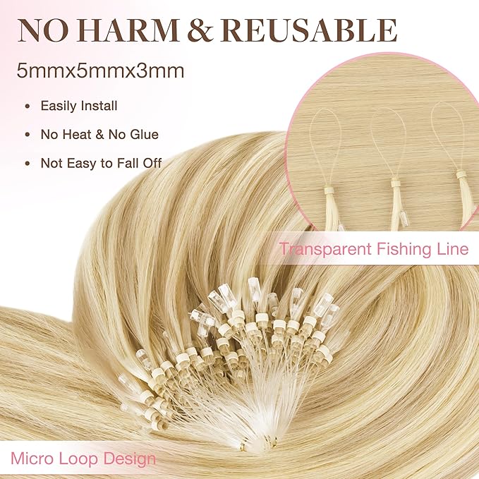 GOO GOO Micro Link Tip Hair Extensions, Real Human Hair, 20inch 50g 50S, Cold Fusion, Invisible Remy, 18D/22F Dirty Blonde Highlights