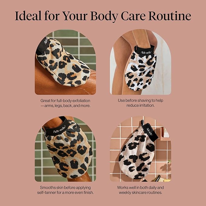 Kitsch Exfoliating Glove – Korean Exfoliating Mitt & Deep Exfoliating Body Scrubber for Shower, Bath | Body Exfoliator, Dead Skin Remover | Skin Care for Smooth, Renewed Skin - 1pc, Leopard
