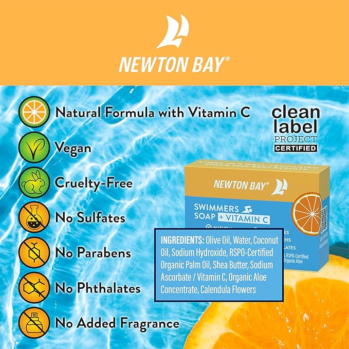 Swimmers Soap + Vitamin C | All Natural Body and Face Wash Soap Bar | Neutralizes and Washes Away Chlorine After Swimming | Revitalizes Sensitive Skin | 2-Pack of 4 Ounce Soap Bars