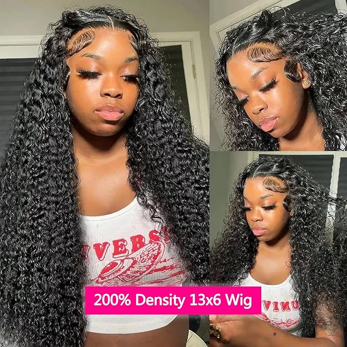 30 Inch Water Wave Lace Front Wigs Human Hair 13x6 HD Lace Frontal Wigs Human Hair Pre Plucked 200 Density Wig for Black Women Glueless Curly Hair Wig Natural Color