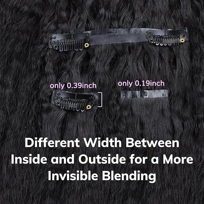IDN BEAUTY Seamless Clip In Hair Extensions Human Hair, Kinky Straight 14 Inch Natural Black Seamless Clip Ins For Black Women PU Weft Invisible Edge Soft Thick Ends 130g 9pcs