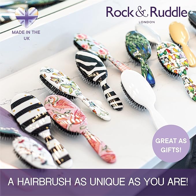 Rock & Ruddle Natural Mixed Boar Bristle Hair Brush for Women and Kids (Large, 21 cm) - Perfect for Wet or Dry Hair, Detangling Smoothing Blowdrying - Designed & Made in UK - Ladybirds Design