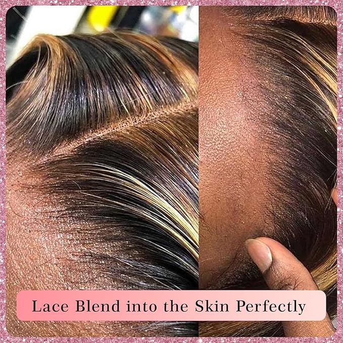 4/27 Highlight Ombre Body Wave Human Hair 13x4 Full Frontal Lace Wig Skinlike HD Lace Wig 0.1mm Ultra-thin Invisible Bleached Tiny Knots with Hairline Honey Blonde Balayage 200% Density Glueless Wig