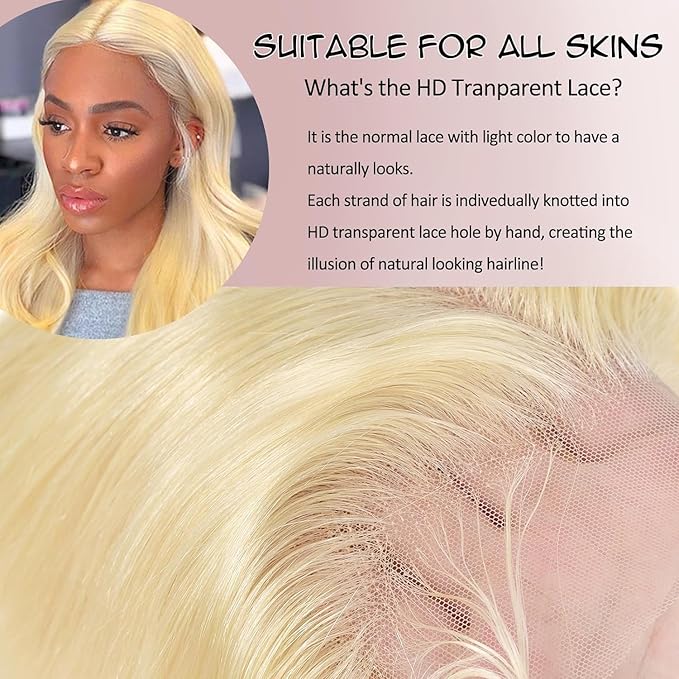 Alimubi 613 13x6 Lace Front Wig Human Hair 200 Density 613 Lace Front Wig Human Hair Body Wave Blonde Wig Human Hair（20 Inch）