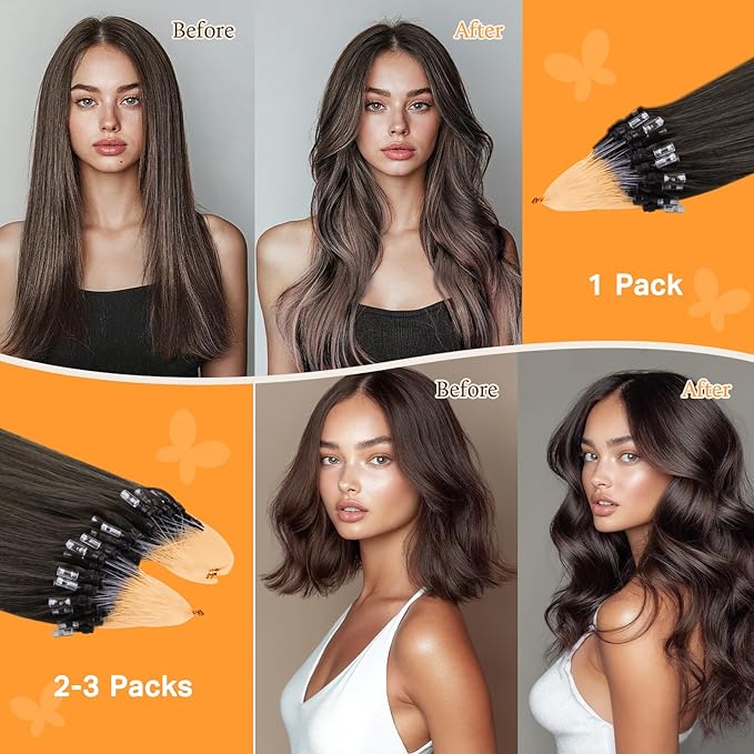 Doores Microloop Hair Extensions Human Hair, Mocha Brown 18 Inch 50g/50s, Human Hair Extensions, Micro Link Hair Extensions Human Hair
