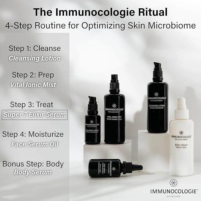 IMMUNOCOLOGIE Super 7 Elixir Face Serum - Anti-Aging Facial Serum with a Proprietary Blend of Antioxidants, Elastin, and Collagen Addressing The Seven Major Signs of Aging - 1 fl oz/30 ml