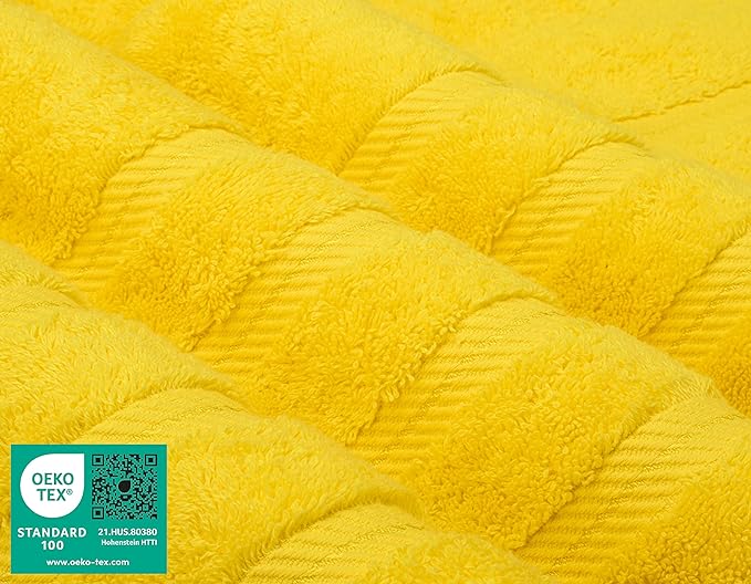 American Soft Linen Premium 3 Piece Towel Set, 1 Bath Towel 1 Hand Towel 1 Washcloth, 600 GSM 100% Cotton Turkish Towels for Bathroom, Yellow Towel Set