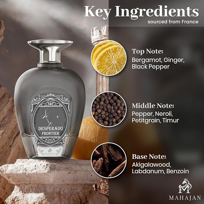 Mahajan Desperado Frontier Eau de Parfum – Rugged & Fresh Men’s Cologne – Spicy Citrus & Warm Woods – Bold, Masculine, All-Day Long-Lasting Perfume (3.4 oz)