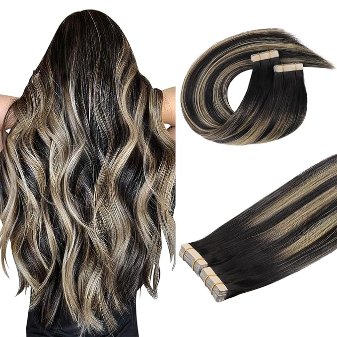 DOORES Tape in Hair Extensions Real Human Hair, Natural Black to Light Blonde 10 Inch 60g 40pcs, Hair Extensions Tape in Hair Remy Straight Hair Natural Hair for Women