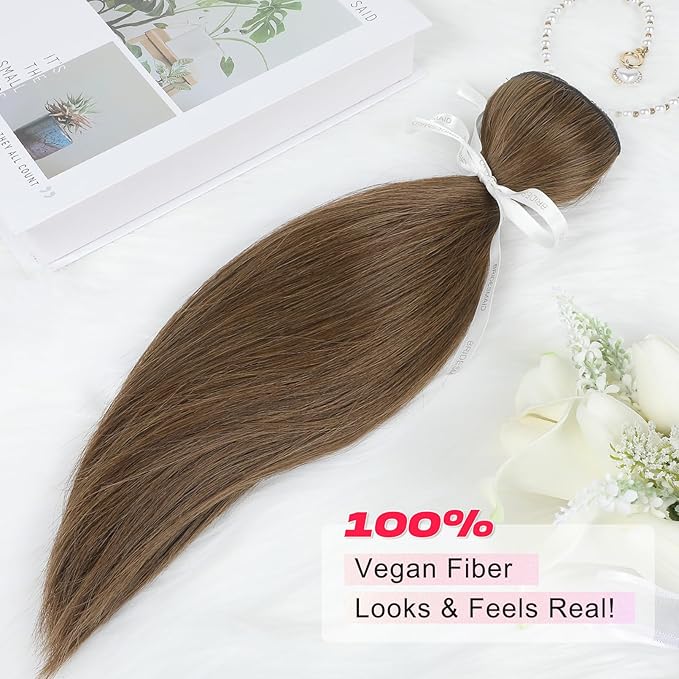 Hair Extensions, 14" Short Clip in Hair Extensions 4PCS Straight Natural Soft Synthetic Hairpiece for Women - Light Brown