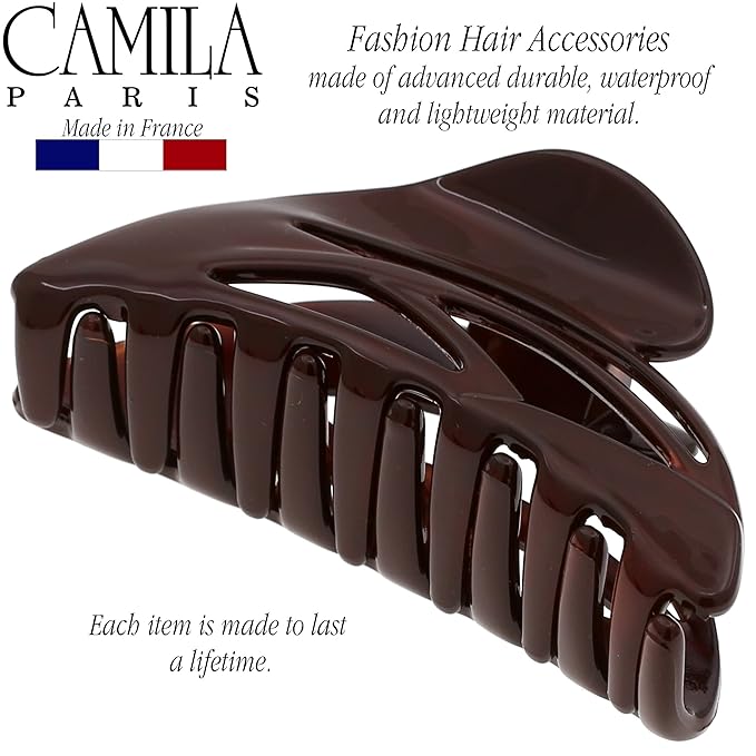 Camila Paris CP3436 French Hair Clip for Women, Large Dolphin Brown, Girls Hair Claw Clips Jaw Fashion Durable and Styling Hair Accessories for Women, Strong Hold No Slip Grip Made in France