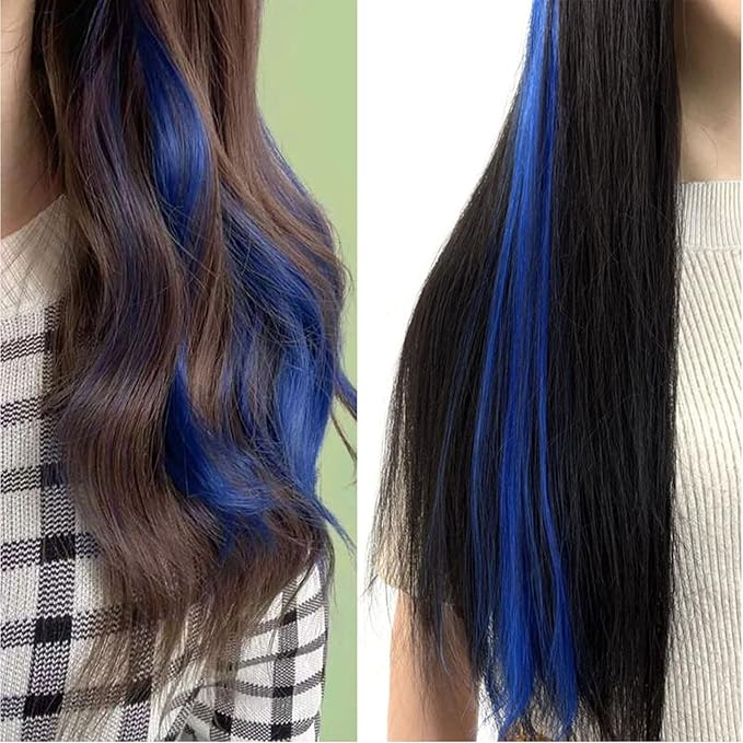 Rhyme 9PCS 21" Colored Clip in Hair Extensions Blue Hair Extensions for Women Girls Hair Clips Party Highlights hair Accessories (Blue)