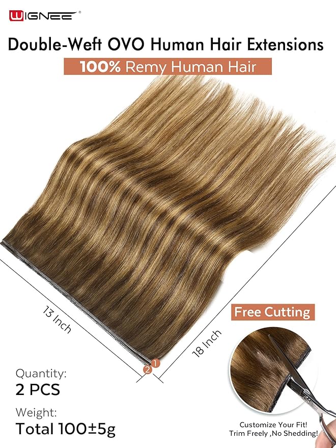 WIGNEE Butterfly Invisible Weft Hair Extensions Human Hair 18 Inch Micro Beads 100% Real Remy Human Hair Extensions T4/27 Highlight Honey Blonde Hair Extensions Real Human Hair for Strong Volume