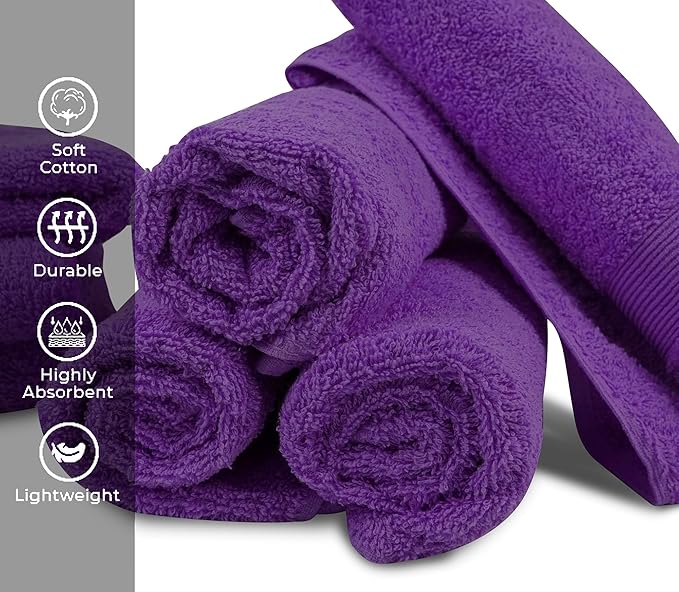 Premium Hand Towels Pack of 6 (16" x 30”) 100% Combed Ring Spun Cotton | Highly Absorbent Hand Towels Set | Ultra Soft for Home, Gym & Spa (Purple)