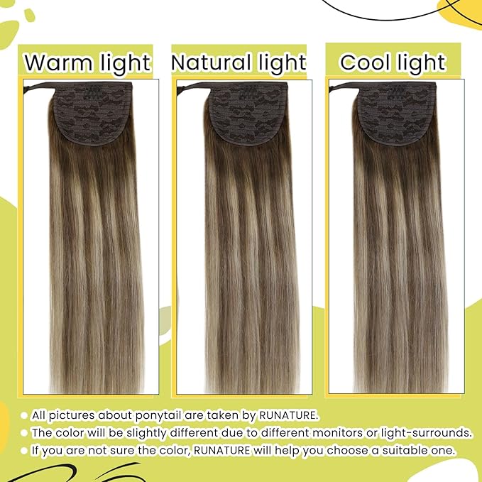 Ponytail Hair Extensions Human Hair Balayage Human Hair Ponytail Extension Straight 12 Inch 70g One Piece Ombre Brown to Blonde Ponytail Extension Real Human Hair Wrap Around Pony Tails