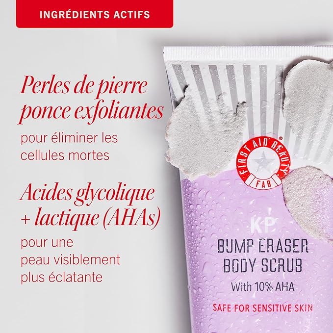 First Aid Beauty KP Bump Eraser Body Scrub with 10% AHA, Keratosis Pilaris Skin Exfoliator with Glycolic and Lactic acids, Helps Reduce Chicken Bumps, Safe for Sensitive Skin, 8 oz