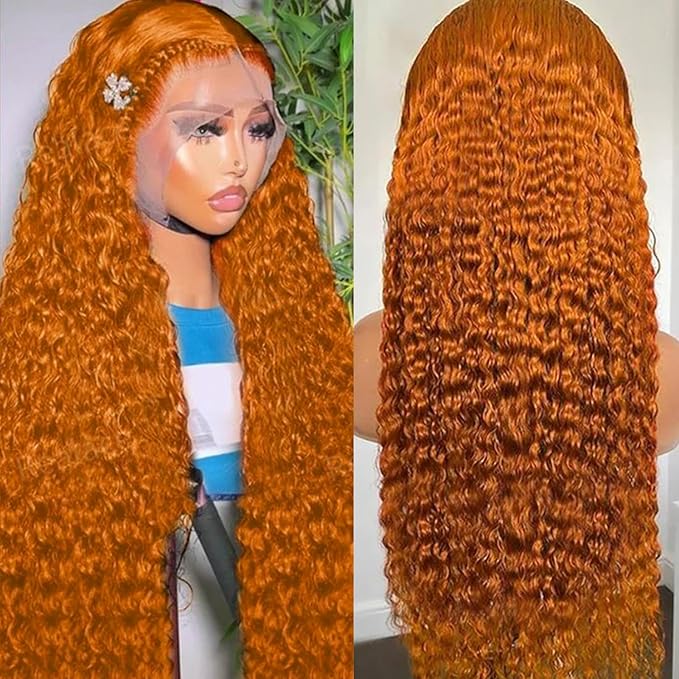 Ginger Wig Human Hair 13x4 deep wave Ginger Orange Lace Front Wigs Human Hair HD Transparent Lace Frontal 350 Colored Human Wig Pre Plucked 180% Density 24inch