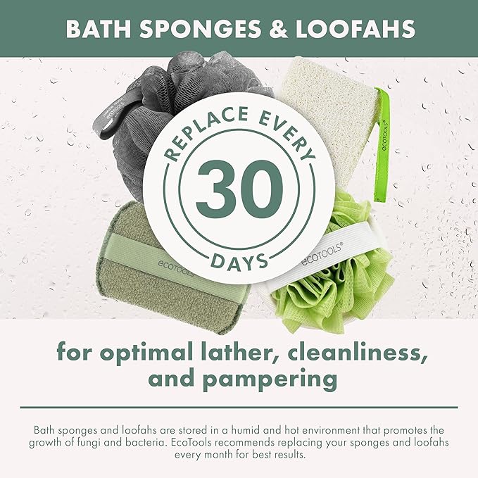 EcoTools Green 2-in-1 EcoPouf, Dual-Sided Shower Loofah Exfoliates & Cleanses Skin, Made of Recycled Netting, Removes Dead Skin, Eco-Friendly Bath Accessory, Cruelty-Free, 6 Count (60g)