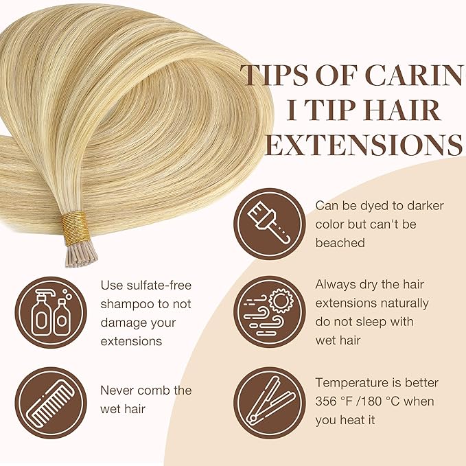 GOO GOO I Tip Hair Extensions, Real Human Hair, 16inch 50g 100S, Cold Fusion, Invisible Remy, 18D/22F Dirty Blonde Highlights