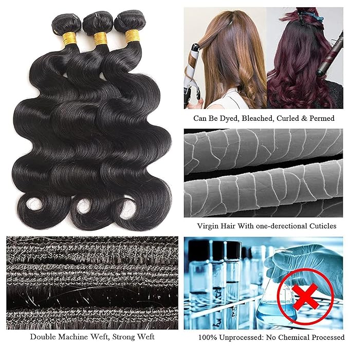 Human Hair Bundles Body Wave Bundles Human Hair 18 20 22 Inch 12A Grade Unprocessed Brazilian Virgin Hair Body Wave 3 Bundles Human Hair Extensions for Black Women Natural Color