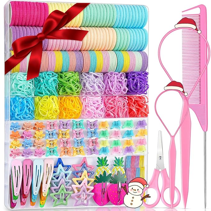 827PCS Elastic Hair Ties, IKOCO Hair Bands Colorful Hair Accessories for Girls with Hair Clips